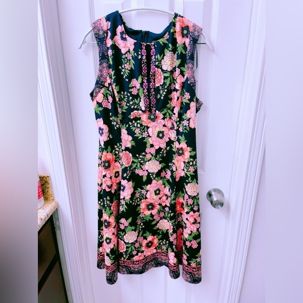 Liz Claiborne‎ | Tropical Hibiscus Floral Sleeveless a line mini Dress Size 12